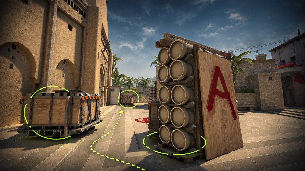 Mirage A site with default routes marked toward the bombsite